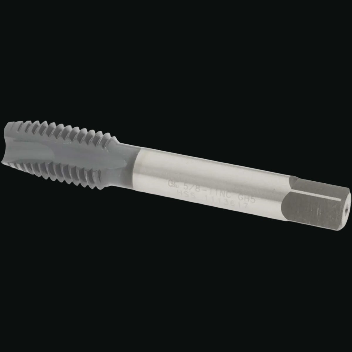 Spiral Point Tap: 5/8-11 UNC, 3 Flutes, Plug Chamfer, 2B Class of Fit, HSS, elektraLUBE Coated